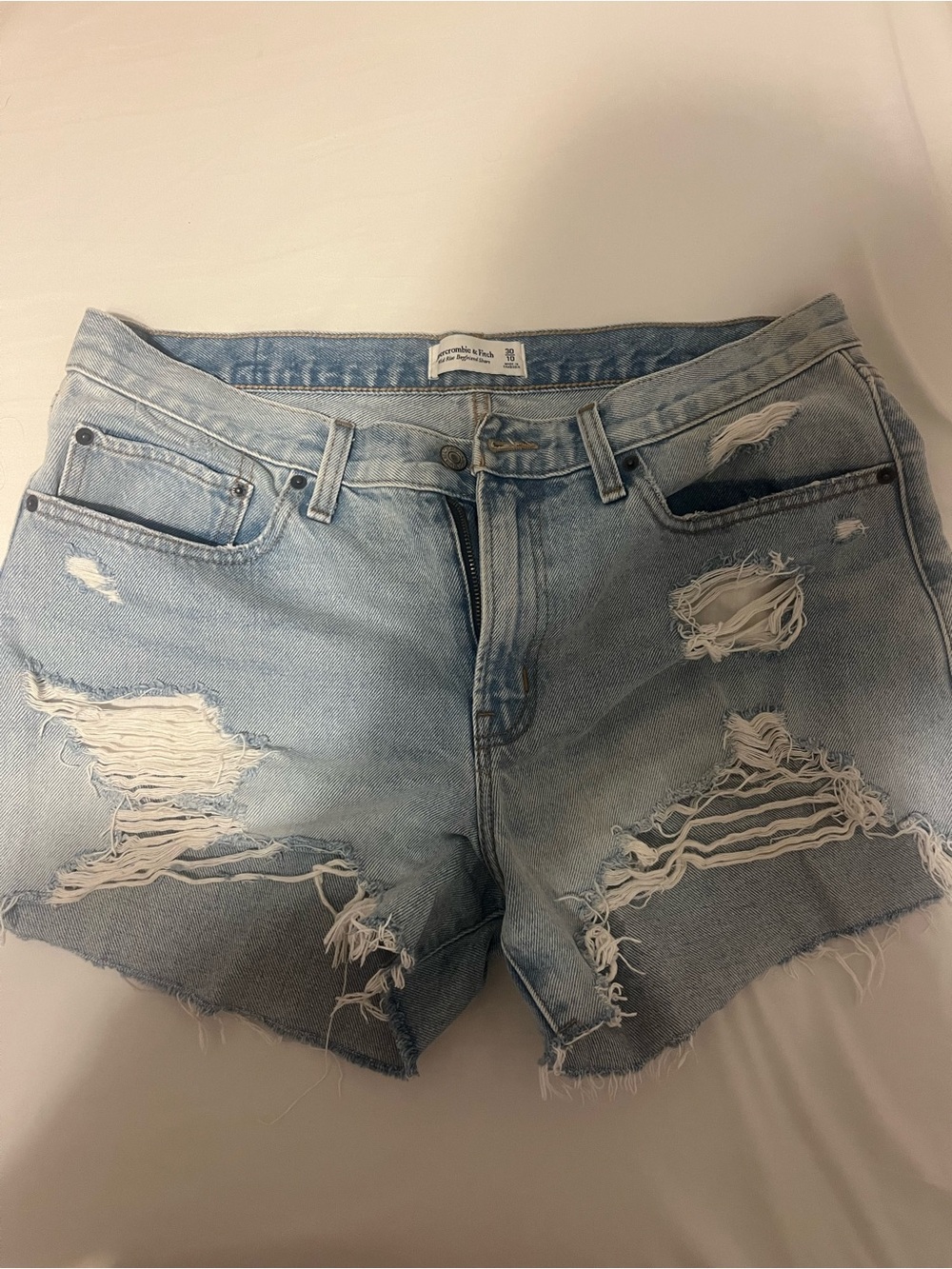 Abercrombie & Fitch Light Blue Distressed Denim Shorts